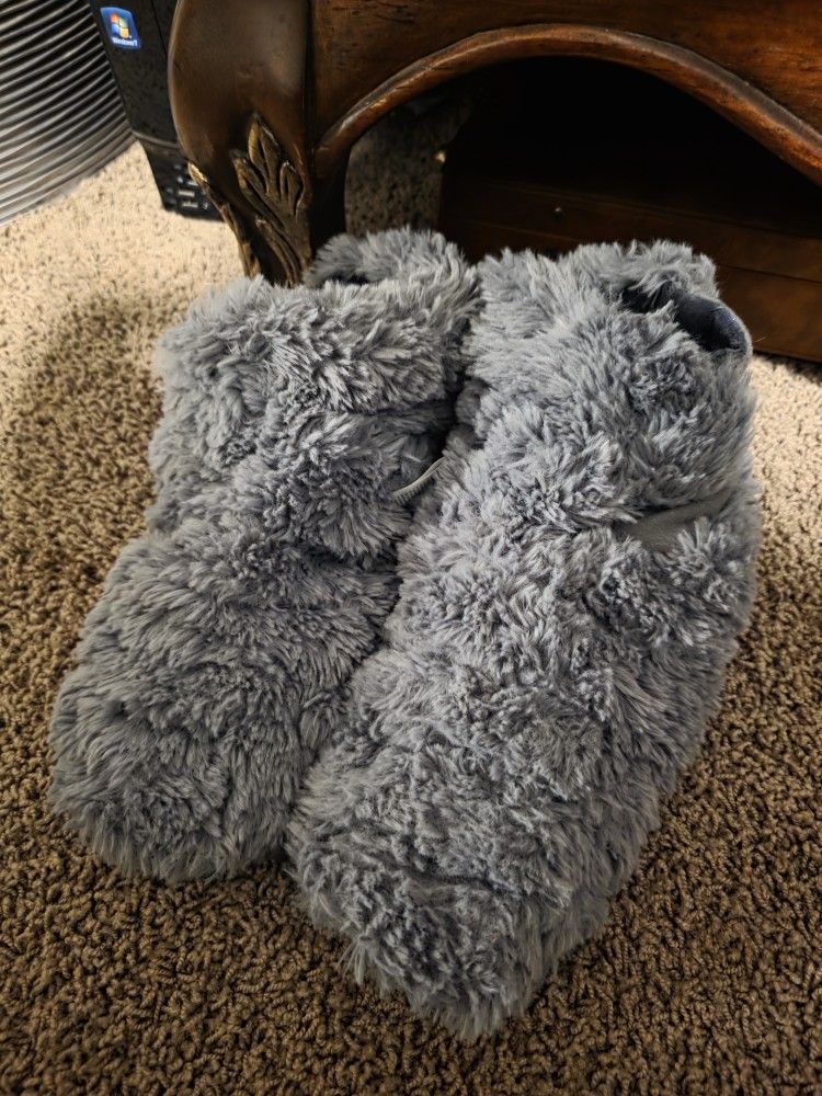 REVIX Microwavable Booties and Feet Warmers for Women & Men, Microwave Heated Foot Warmer with Flaxseed Moist Heat for Cold Feet, Gray, L