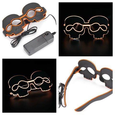 New Orange Light Up LED Flashing Skull Glasses