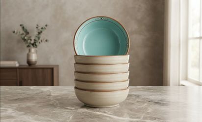 Noritake Boulder Ridge Coupe Cereal Bowls Set of 6 - Turquoise Southwestern Stoneware
