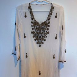 Ivory Beaded Gota Embroidery Tunic from India, Princess"