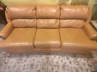 Orange Brown Faux leather Sofa