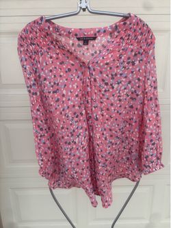 Zac & Rachel Woman Womens Top Pink Polka Dot Button Front Tab Sleeve Size S