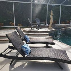 2 outdoor patio chaise lounge chairs, pool furniture loungers 