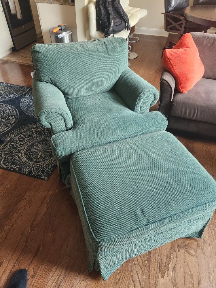 Comfy Green Chair and Ottoman
