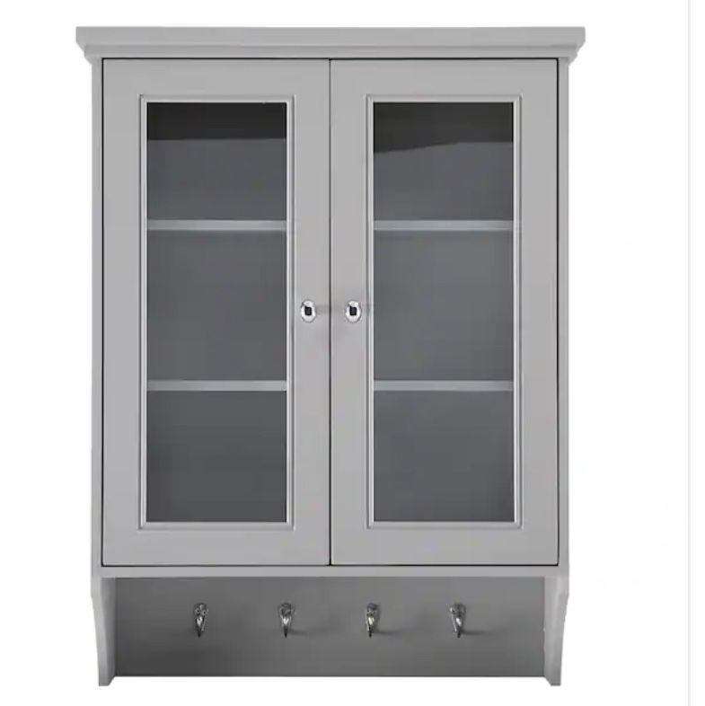 Gazette 23-1/2 in. W x 31 in. H x 7-1/2 in. D Bathroom Storage Wall Cabinet with Glass Doors in Grey
