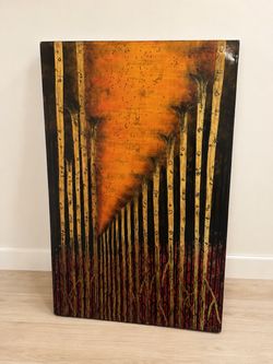 Large Abstract Tree Forest Painting on Board