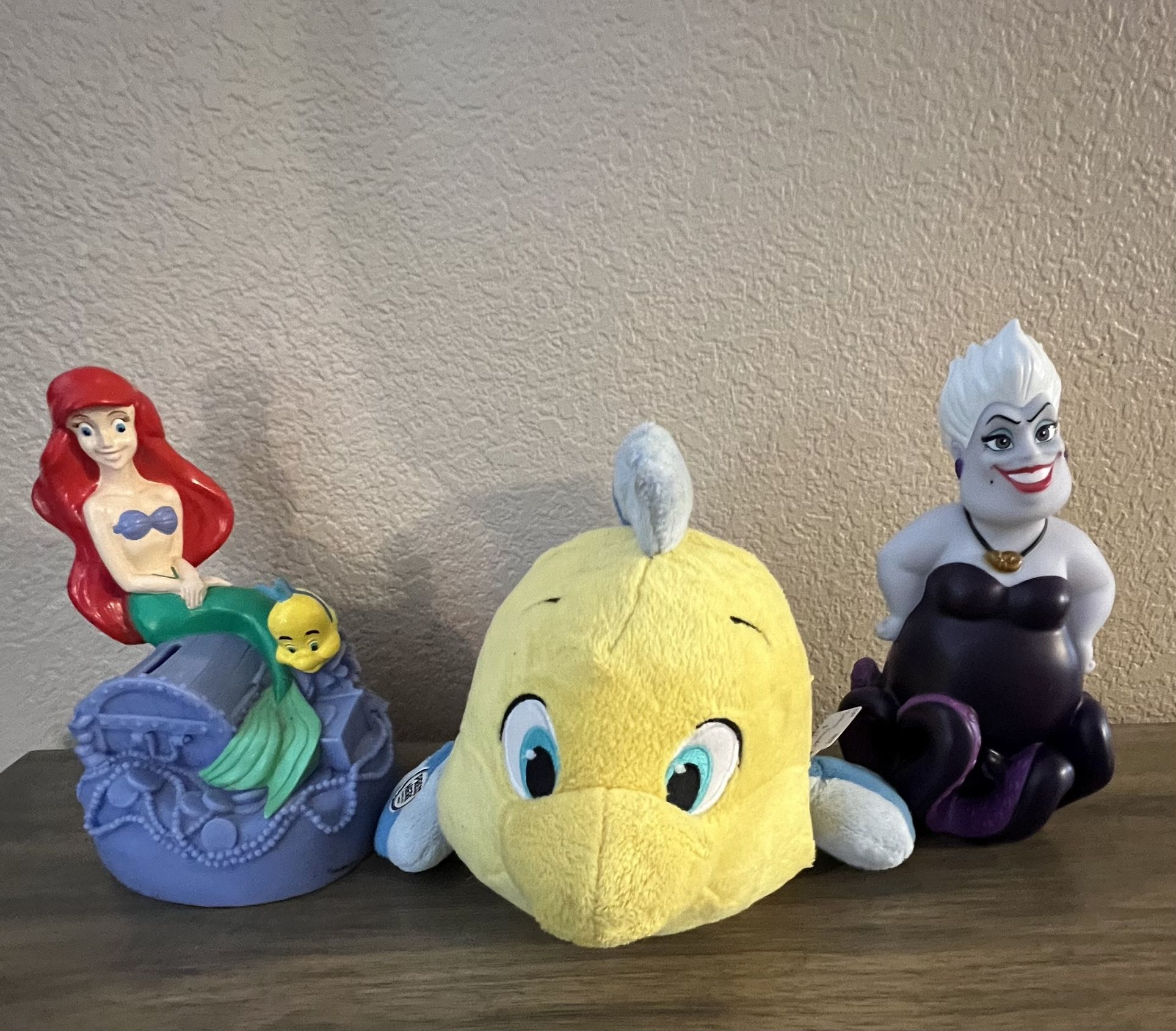 Disney Little mermaid Ursula Flounder Coin Bank Figure Plush