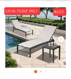 ➿️ 3Pc Patio Metal Outdoor Adjustable Chaise Lounge Chairs in Earth w/table #0313