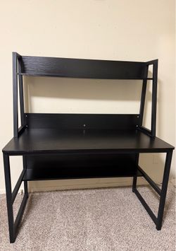 Tribesigns Computer Desk with Hutch, 47 inches Home Office Desk with Space Saving Design with Bookshelf for Small Spaces - Black, Dar