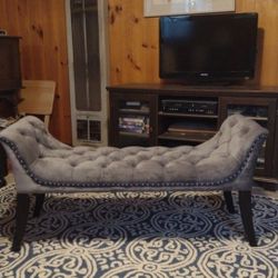 Upholstered Bedroom Hallway Accent Bench Padded Blue-Gray Offers Welcome 
