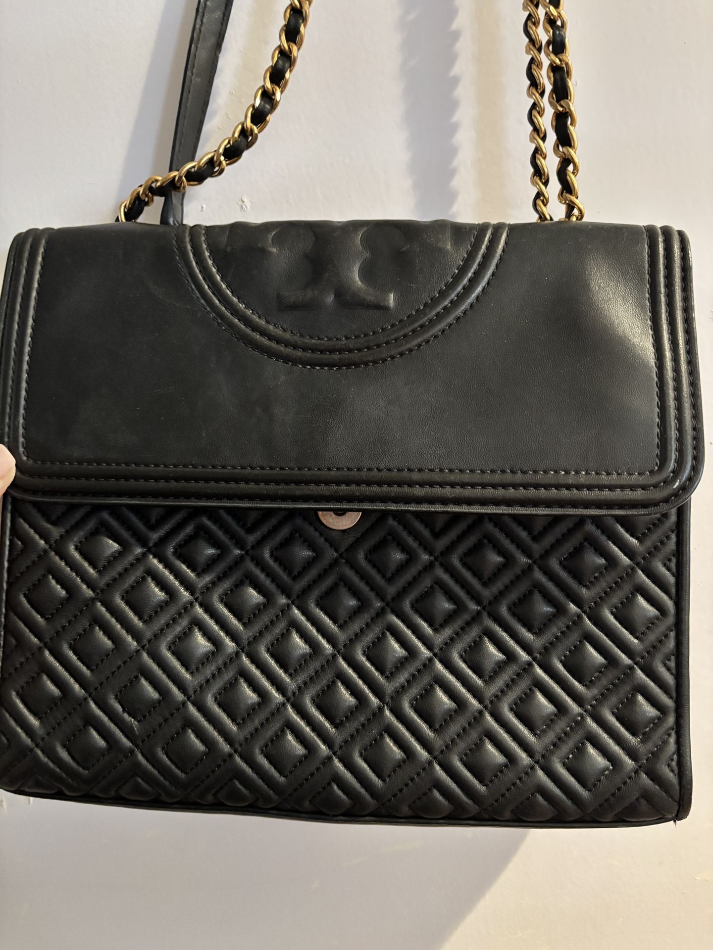 Tory burch Black Leather Flemming Convertible Bag
