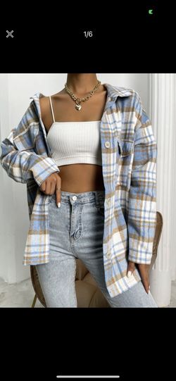 SHEIN EZwear Plaid Flap Pocket Drop Shoulder Overcoat