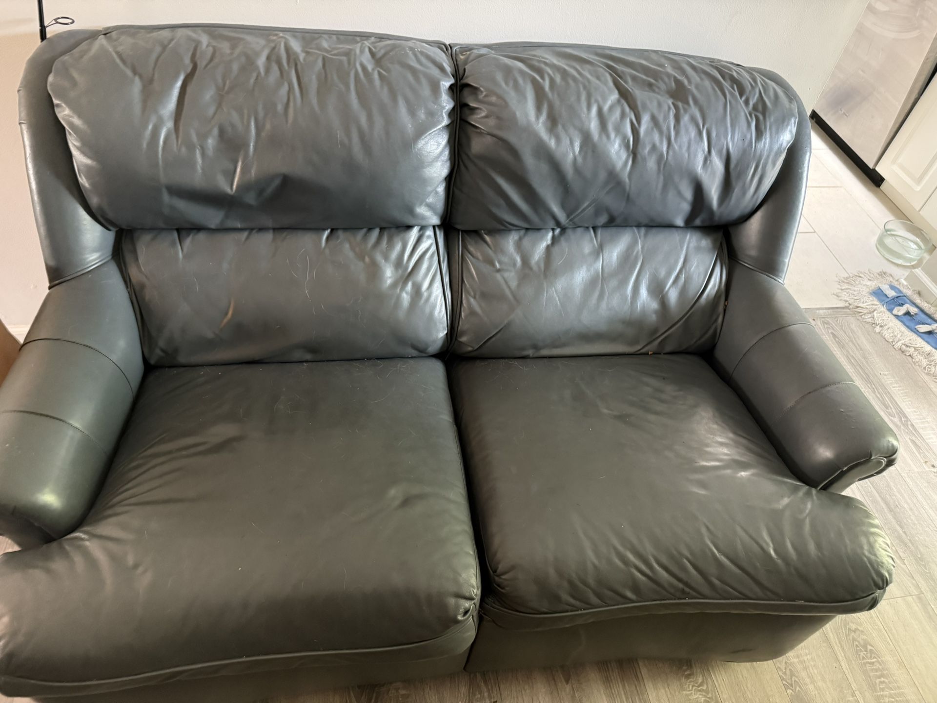Blue All Leather Loveseat