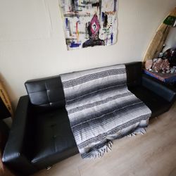 Black Leather Couch/futon/daybed
