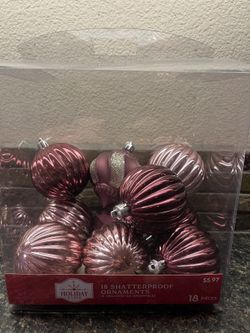 Pink Holiday ornaments half of box