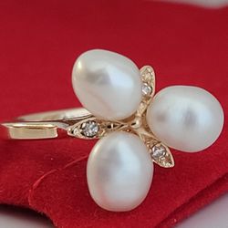 ❤️ 14k Size 7 Gorgeous Solid Yellow Gold Natural Pearls and Diamonds Ring!/ Anillo de Oro con Perlas y Diamantes!👌🎁Post Tags: Anillo de Oro