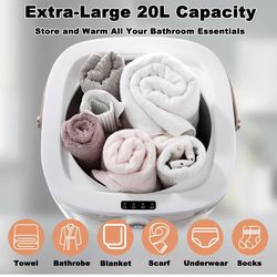 Large Towel Warmer for Bathroom, 20L Electric Towel Warmer Bucket with Wooden Handle, Auto Shut Off, Fits 2 Oversized Towels, Bathrobes & Blankets, fo