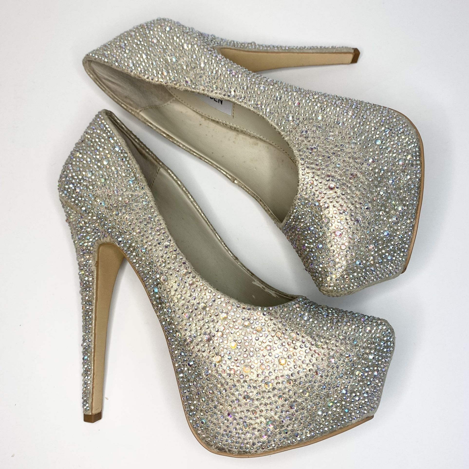 Steve Madden Silver Rhinestone Platform Pumps