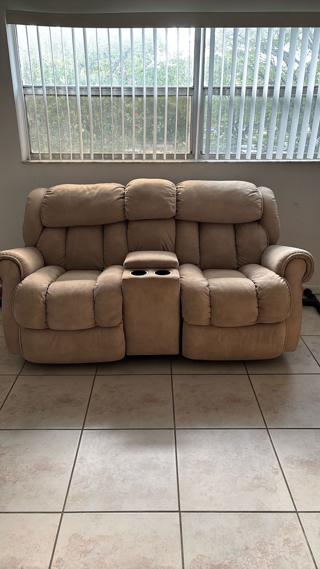 Beige Double Recliner Sofa