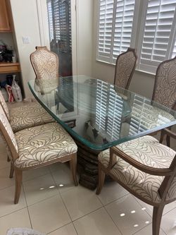 Glass Top Dining Table with 6 Chairs