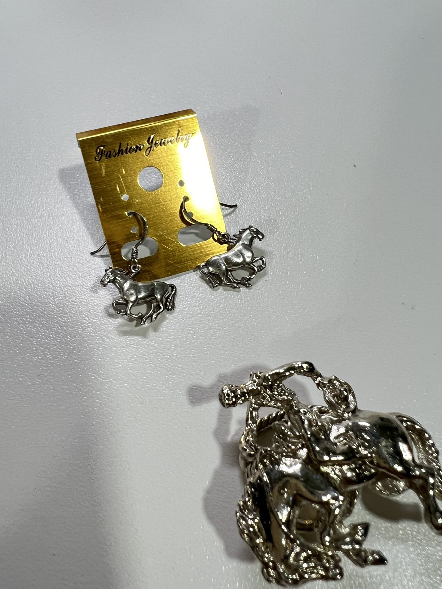 Horse Western Equestrian Earrings 925 & Pin