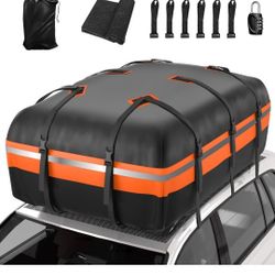 Rooftop Cargo Carrier - Car Roof Bag, 1000D PVC Soft-Shell Waterproof for Cars with/Without Racks, Includes Anti-Slip Mat, Storage Bag, Luggage Lock, 
