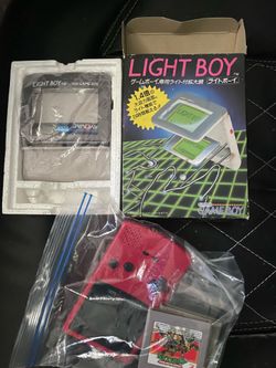Retro Vintage Gameboy Color Berry Pink and Gameboy Light Boy attachment with games