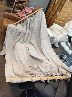 Gray Linen Fabric Hammock with Wooden Spreader Bars