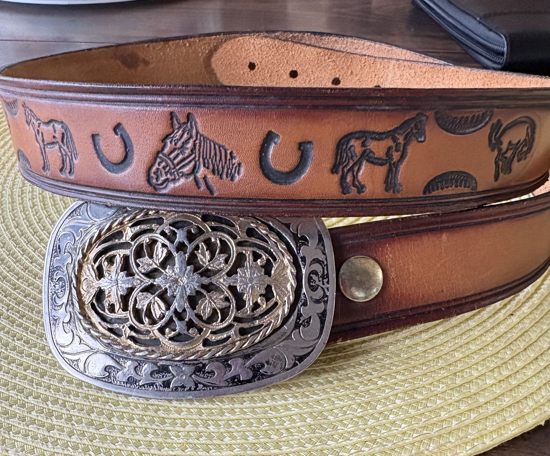 Leather Belt Hand Tooled 40”