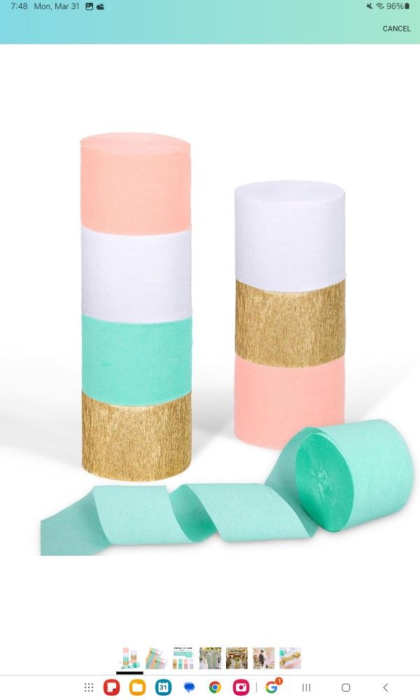 8 Rolls Gold Pink Green White Crepe Paper Streamers (37)