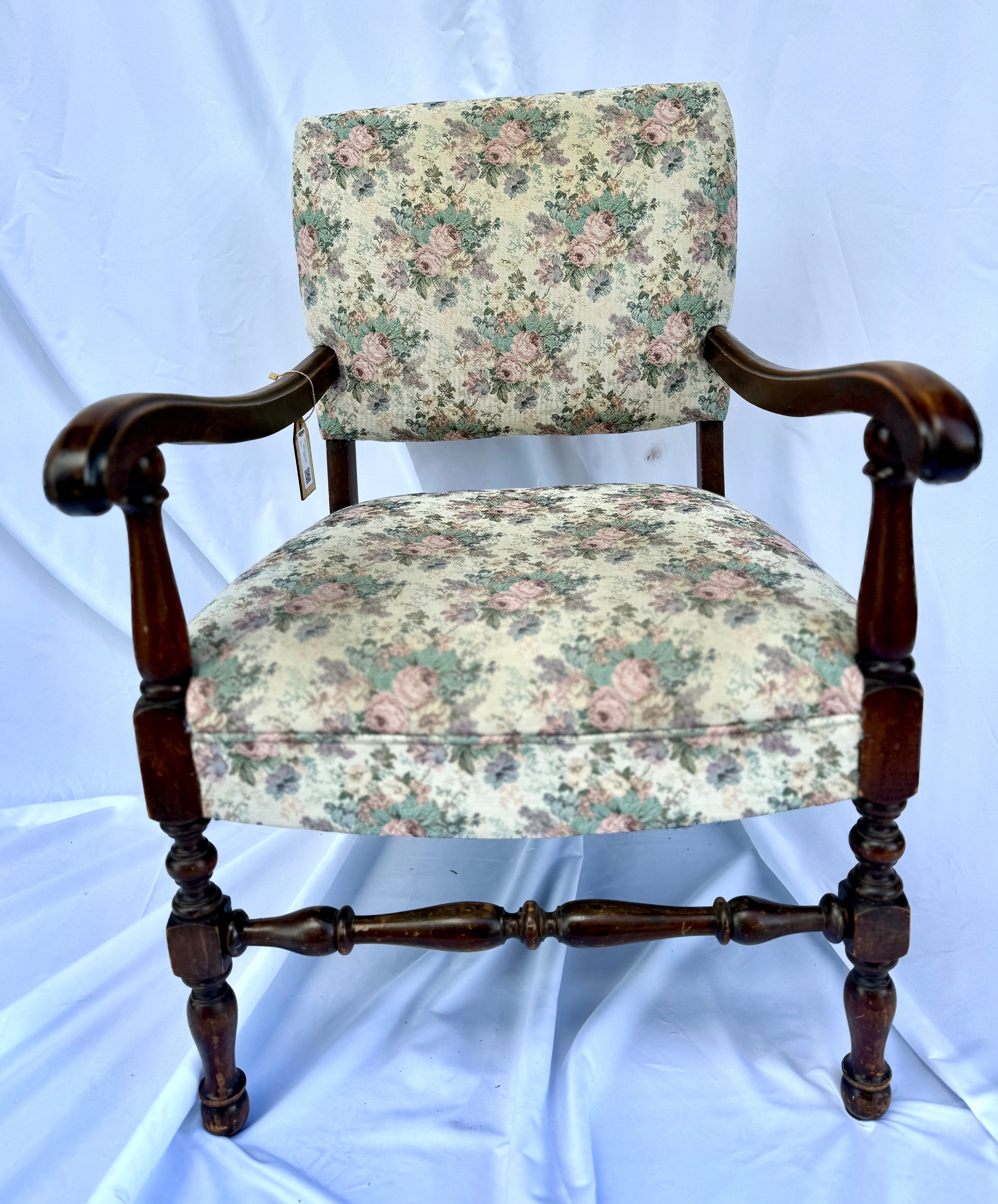 Accent Chair with Rose Fabric and Dark Wood Accent