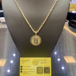 10Kt Rope chain & 02 tone Jesus charm