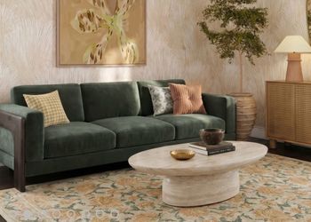 SOFA 91” OLIVE GREEN UPCYCLED CHENILLE (TELYN) $1099 DELIVER AVAILABLE