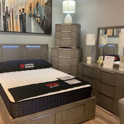 $698 QUEEN LED STORAGE PLATFORM BED FRAME Financing Available No Credit Needed 
