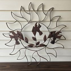  Metal Wrought-iron Sun with Hummingbirds Wall Hanging, Patio Decor, Yard Art, 30" Dia.