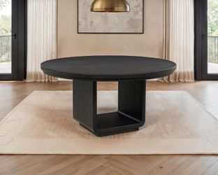 New Modern 60" Round Dining Table | Burnished Black Finish | Sculptural Pedestal Base | Contemporary