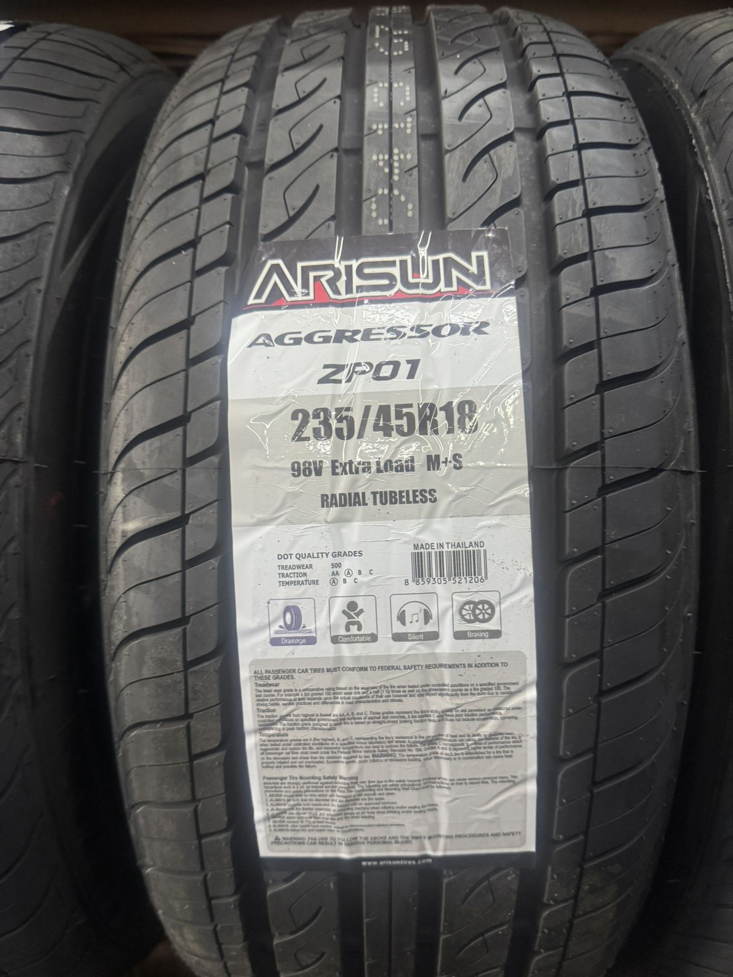 (4) 235/45R18 SET OF NEW TIRES ARISUN 50.000 MILES ! INSTALLED AND BALANCE ALL 4 !