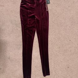 New Xs Burgandy red velvet leggings pants stretchy skinny goth emo githic party