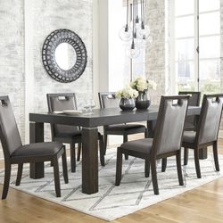 Hyndell Dark Brown Dining Room Set Ashley (Queen and King Bed Frame