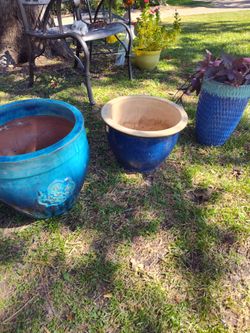 Set of 3 Glazed Ceramic Garden Planters