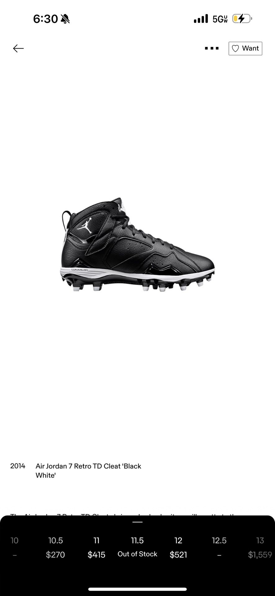 Jordan 7 Football Cleats Size 11.5