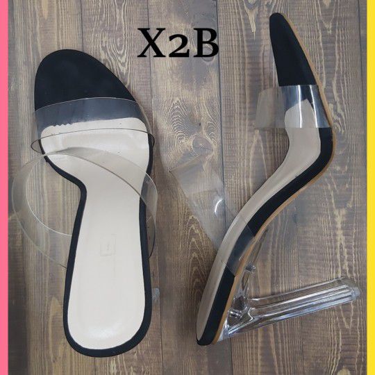 X2B THALIA-5N Clear Lucite Slip On Heels 8