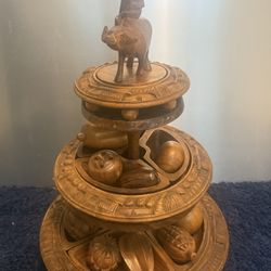 Vintage Wood Lazy Susan With Fruit