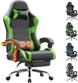 Dowinx Gaming Chair Ergonomic, Massage Lumbar Support, Footrest, Adjustable Height & Headrest Pillow, Heavy Duty 330lbs Office Chair, Comfortable for 