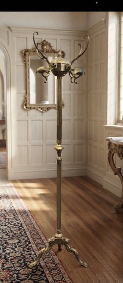 Vintage Ornate Brass Coat Rack with Lion Head Base