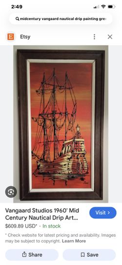 MidCentury Nautical Drip Framed Painting