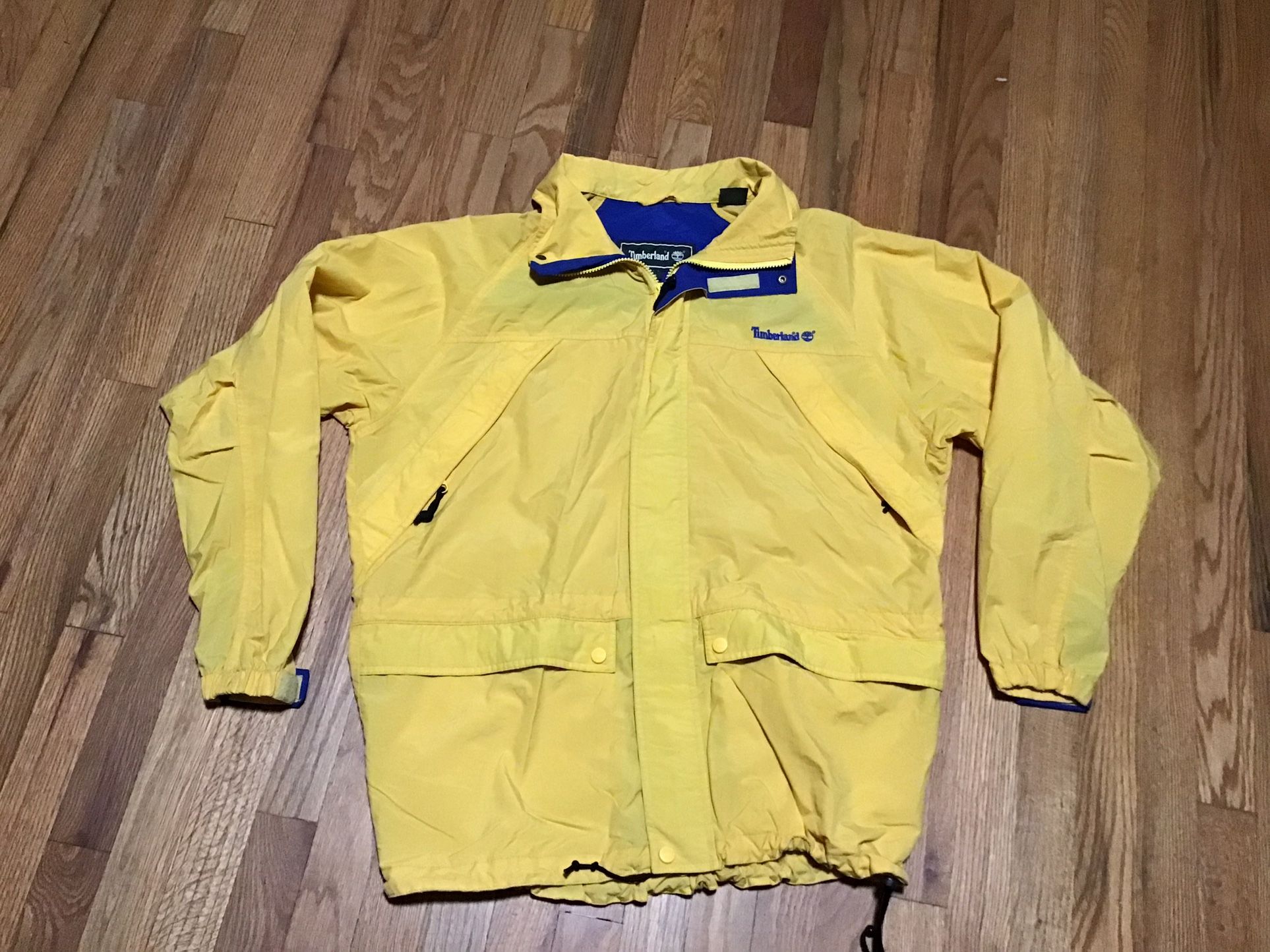 Timberland Wearthergear Full Zip Rain Jacket Men’s Size Medium Yellow Blue Execellet Condition