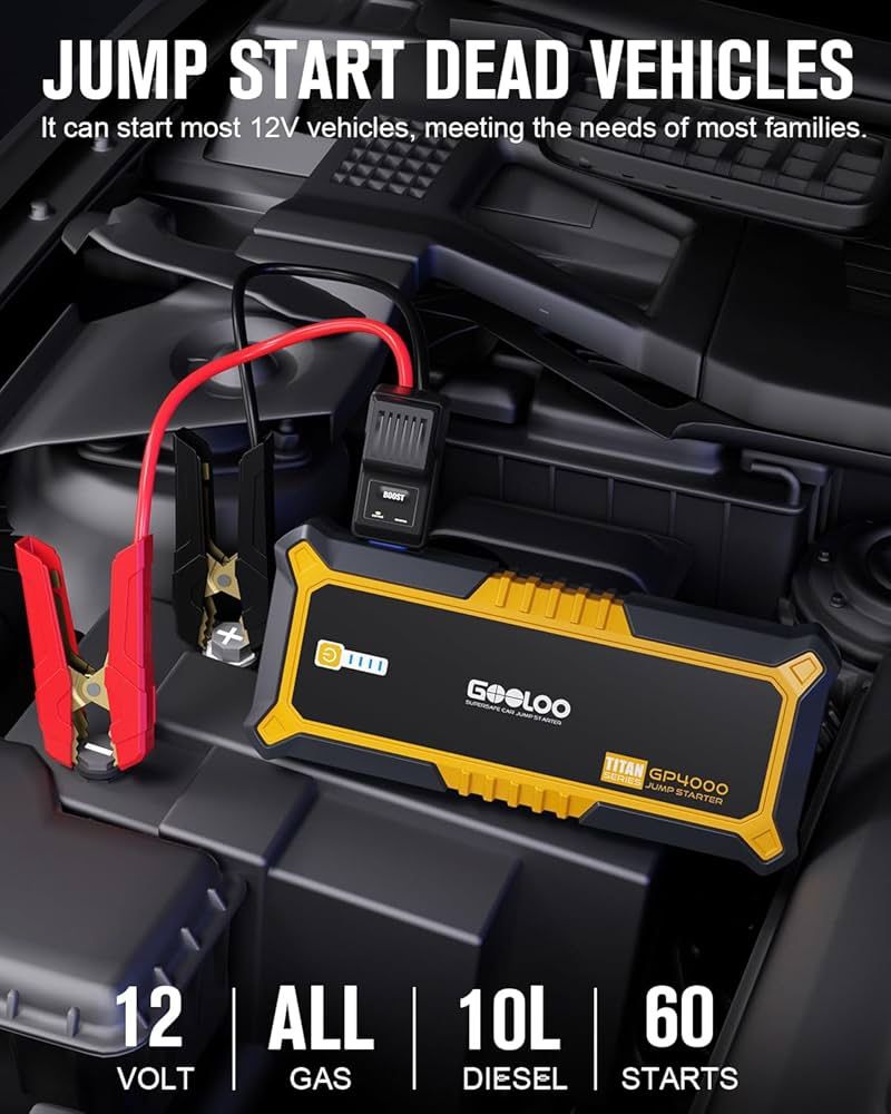Car Jump Starter,4000A Peak 12V Battery Jumper Box for All Gas and up to 10.0L Diesel Engine,Portable Battery Booster Box with USB Quick Charge and Ty is available for purchase on au Car Jump Starter,4000A Peak 12V Battery Jumper Box for All Gas and up to 10.0L Diesel Engine,Portable Battery Booster Box with USB Quick Charge and Ty is available for purchase on au