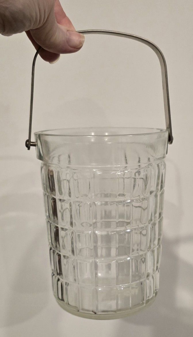 Antique French Ice Bucket In Cut Glass And Chrome