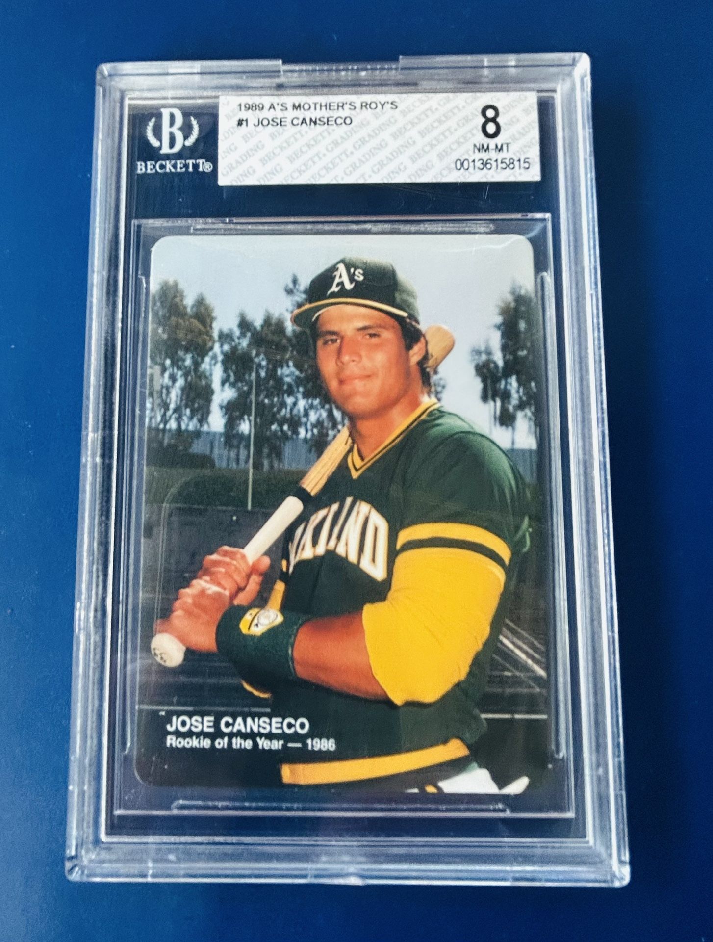 1989 Mother’s Rookie of the Year Jose Canseco Baseball Card Graded Beckett 8